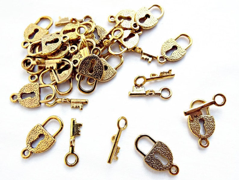20 Gold Toggle Clasps Padlock Jewelry Clasps Lock and Key Etsy