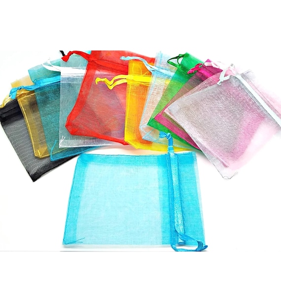 25 / 50 Organza Bags, Drawstring Bags, Wedding Favor Bags, Jewelry Pouch, Jewelry Gift Bag, Mixed Color, UK Seller, Bulk Organza Bags