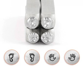 4 Hands and Feet 6mm Metal Stamps, ImpressArt, Metal Hand Stamping Punch, Metal Jewelry Design Tool, Set of 4, UK Shop