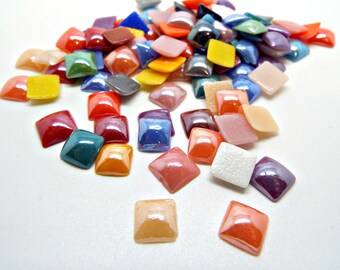 8mm Domed Opaque Glass Cabochons, Mixed Colors in a Square Shape, Mosaic Tiles, Flatback Cabochons, Mosaic Art, UK Seller