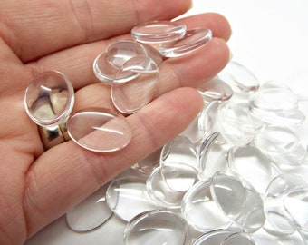 Domed Oval Glass Cabochons 18x13mm, Pack of 20 or 40, Clear Flatback Cabs for Jewelry Making, UK Shop