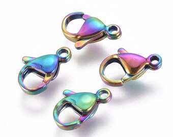 20 Lobster Clasps, Stainless Steel, Rainbow Plated, 12mm Clasps, Jewelry Findings, Lobster Claw, Electroplated Clasp, UK Shop