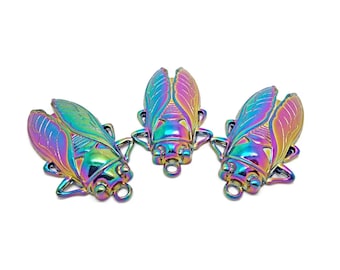 Large Cicada Pendants, Rainbow Electroplated, Set of 3, 62x34mm
