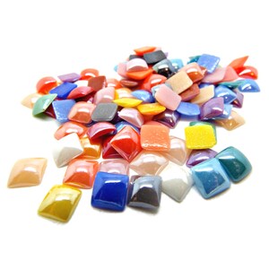 200 Glass Mosaic Cabochons, 8mm Square Domed Flatbacks in Mixed Pearl Colors