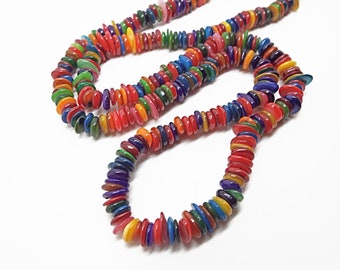 Disc Shell Beads, Multi Color Shell, MOP Beads, 29 Inch Strand, Rainbow Beads, Dyed Shell Beads, Colorful Jewelry, UK Shop