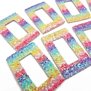 20 Faux Leather Pendants with Rainbow Sequin Glitter, 43x28x2mm Rectangle with Centre Cut-Out, Soft & Flexible, UK Shop image 2