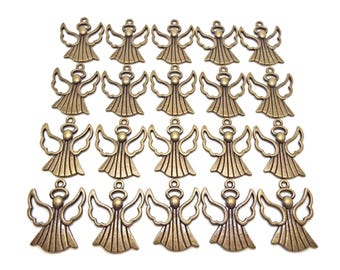 Colgantes de ángel de bronce, 28 x 20 mm, colgante de ángel guardián, 20 o 50 colgantes navideños, joyería conmemorativa.