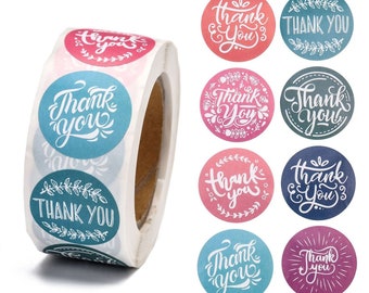 Thank You Stickers, Roll of 500, 8 Designs, Packaging Stickers, 25mm Round, Thank Your Customers, Thank You Labels, UK Shop