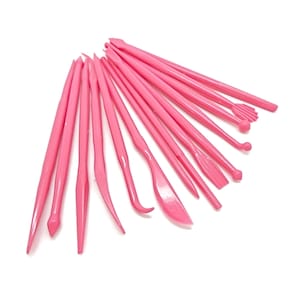 Juego de herramientas para modelar arcilla polimérica, 14 piezas, para modelar arcilla y fondant, herramientas de plástico, decoración de pasteles, color rosa. imagen 1