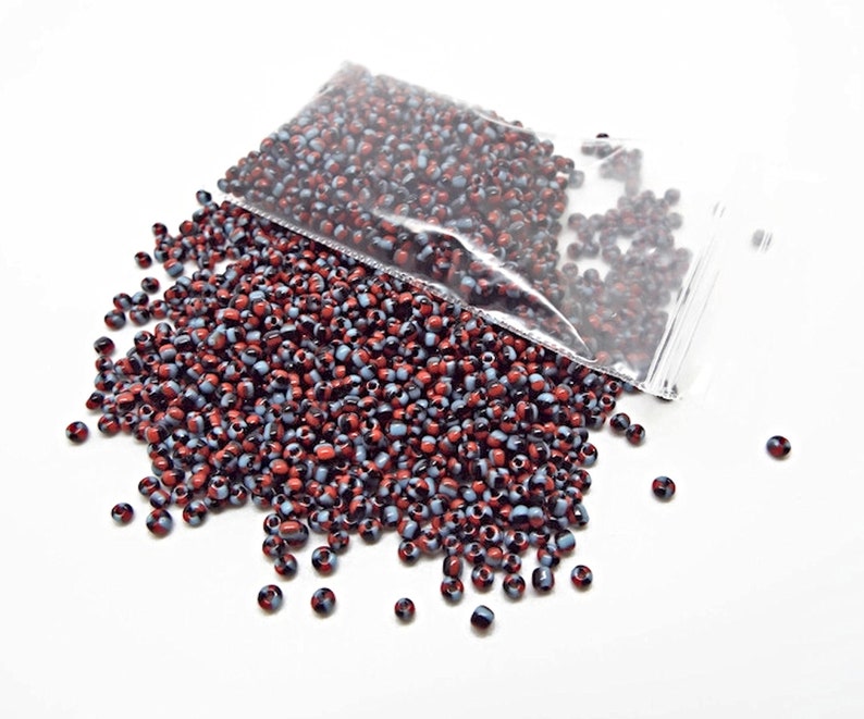 1200 Tri Color Seed Beads, Glass Beads, 20g Blue Red and Black, Size 11/12, 1.5-2mm Seed Beads, Bead Looming, UK Shop image 4