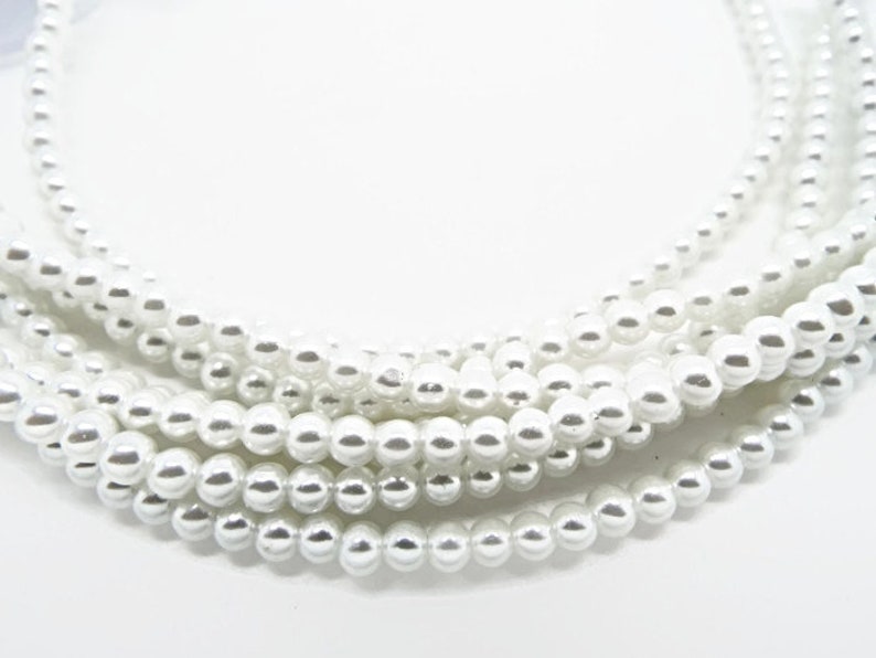 100x 4mm White Glass Pearls, Round Glass Beads, Wedding Accessories, Beaded Jewelry, Hair Comb Decoration, Wedding Jewelry, UK Shop image 2