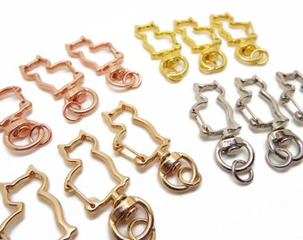 10 Cat Key Ring Blanks, Bag Clips with Swivel Base, 44x17mm, 4 Colours, Add Charms & Beads, Metal Keyrings, UK Shop