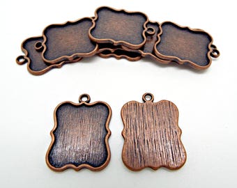 10 Copper Pendant Bezel Trays, 24x18mm Setting, Red Copper Color in a Scroll Style, UK Shop