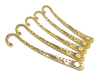 5 Antique Gold Bookmarks, Sun and Stars Design, Blanks for Beads Tassels & Charms, 124mm Page Marker, Bookworm Gift, UK Shop