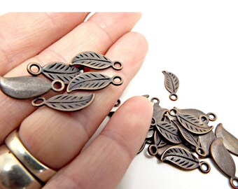 20 Copper Tone Leaf Charms 17mm, Antique Copper Metal Jewelry Making Charms, Small Pendant, UK Shop