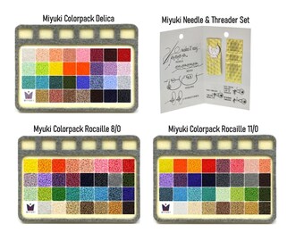 Miyuki Color Pack 31 Colour Seed Bead Kit, Delica or Rocaille Size 11 or 8, Includes Bead Mat, Needles & Threader, UK Shop