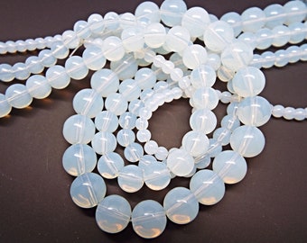 Round Opalite Beads in 4, 6, 8 & 10mm Sizes, Synthetic Crystal for Jewelry Crafts, Smooth White Stone, UK Shop