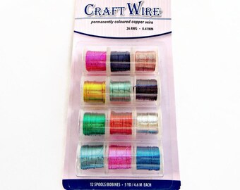 Copper Wire 12 Pack, 26 Gauge Craft Wire, Mixed Color Wire, Colored Copper Wire, Craft Wire, Wire Wrapping, Permanently Colored 0.41mm Wire