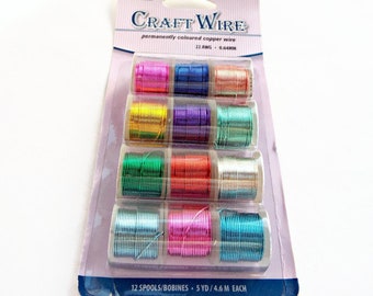 22 Gauge Wire 0.64mm, 12 Spools Colored Copper Wire, Pk 12 Copper Wires, Craft and Jewellery Wire, Permanently Colored, UK Shop