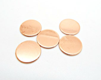 16mm Copper Blanks, 5 Copper Discs, Stamping Blanks, Metal Discs, 1mm Thickness, Unfinished Copper, Copper Tags, Coin Blanks, UK Seller