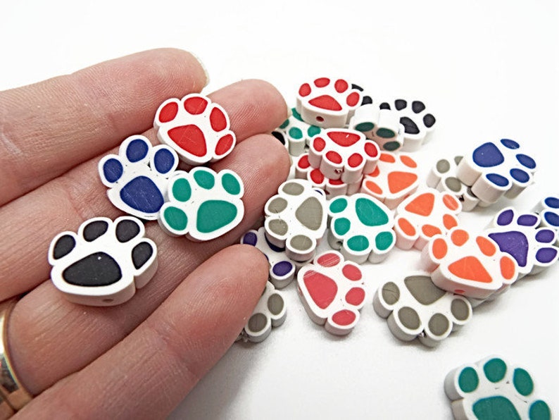 20 Polymer Clay Dog Paw Beads in Mixed Colors Paw Print Beads Etsy