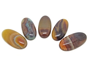 Brazilian Agate Oval Cabochon, 46x22x6mm, No Hole Jewellery Gemstone in Brown Yellow Blue, Stone for Wire, Polymer Clay, UK Shop