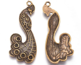 20 Antique Bronze Peacock Pendants, 44x20x3mm Large Metal Charms, Pendants to Paint, Earring Components, Necklace Making, UK Shop