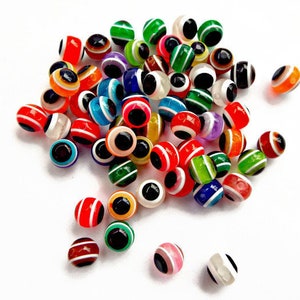 50 Evil Eye Beads, Mixed Color Beads, Resin Evil Eye Beads, 10mm Round Beads, Jewelry Beads, 50 Resin Beads, Jewelry Supplies, UK Seller image 3