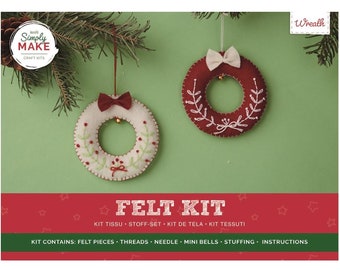 Christmas Wreaths Felt Craft Kit, DIY Tree Decorations, Boxed Starter Kit, Full Instructions, Christmas Gift Kit, UK Shop