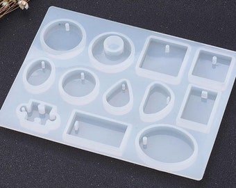 12 Shape Pendant Mold, 152x113mm, Resin and Clay Jewelry Making, Silicone Resin Casting Mold, 40-24mm Molds, UK Shop