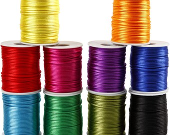 5M of 2mm Satin Cord in 10 Bold Colors, Jewelry Making Silky Cord, 2mm Rattail, Bright Colors, Beading Cord, UK Shop