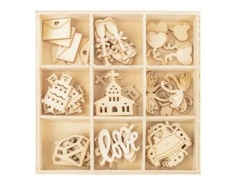 45 Laser Cut Wedding Themed Embellishments, 9 Wooden Designs for Mixed Media, Card Making and Wood Crafts, UK Shop