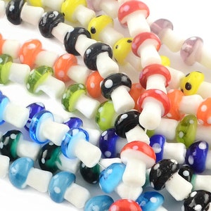 20 Glass Mushroom Beads in Mixed Colors, 16x12mm Lampwork Jewelry Making, Charms and Pendants, UK Shop