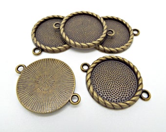 Bezel Pendant Connectors, 10 Bronze Cabochon Setting, 20mm Tray, Jewelry Links, Round Bezel Setting, Twisted Edge, Metal Findings, UK Seller