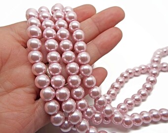 100 Pink Glass Pearl Round 8mm Beads, 82cm Strand, Jewelry Making Beads, Hole 1mm, UK Shop