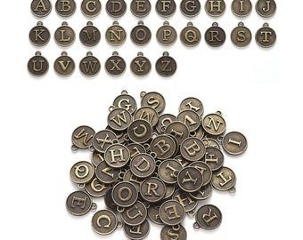 26 Letter Charms, Initial Charms, Antique Bronze, 14x12mm, Full Alphabet, Double Sided Charms, Jewelry Charms, Initial Pendant, UK Shop