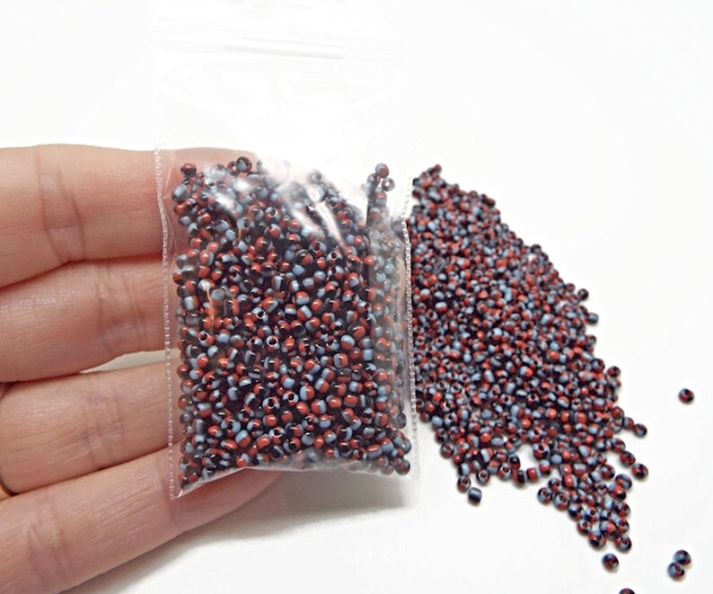 1200 Tri Color Seed Beads, Glass Beads, 20g Blue Red and Black, Size 11/12, 1.5-2mm Seed Beads, Bead Looming, UK Shop image 5