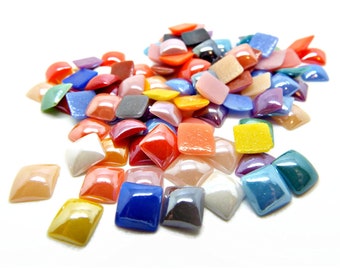 8mm Domed Opaque Glass Cabochons, Mixed Colors in a Square Shape, Mosaic Tiles, Flatback Cabochons, Mosaic Art, UK Seller