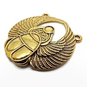 3 Antique Gold Scarab Pendants with Two Holes, 42x41mm Large Alloy Beetle Keyring or Bag Charm, UK Shop image 7