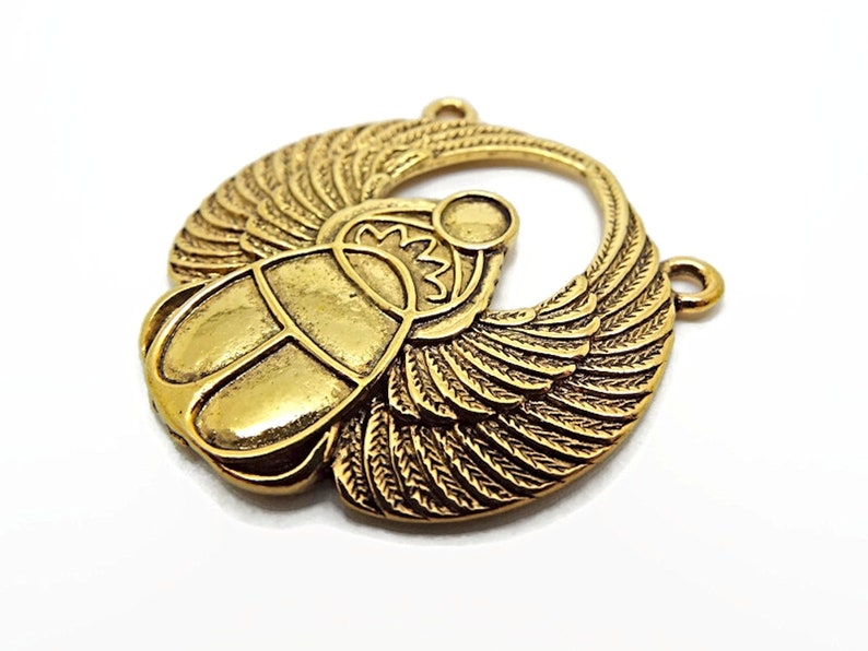 3 Antique Gold Scarab Pendants with Two Holes, 42x41mm Large Alloy Beetle Keyring or Bag Charm, UK Shop image 7