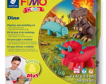 Clay Dinosaur Modelling Craft Set, Childrens Polymer Clay Kit, Fimo Kids, Childrens Stocking Filler Gift, DIY Dinosaur, UK Shop