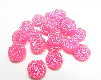 20 Pink Druzy, Faux Druzy Cabochon, Neon Pink, Round Cabochon, 12mm Druzy, Glitter Cabochons, Hair Crafts, Flatback Druzy, UK Seller