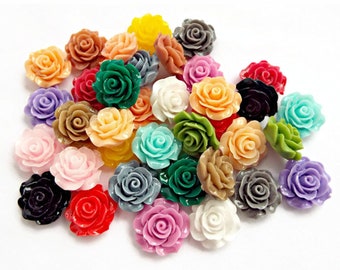 30 Flower Cabochons, 20mm Rose Cabochons, Flower Embellishment, Mixed Colors, Flatback Cabochon, Rose Jewelry, Resin Deco Cabs, UK Seller