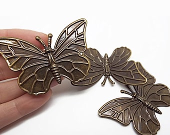 60mm Bronze Butterfly Embellishments, Flexible Steampunk Butterfly, Recessed Areas for Decorating, Lightweight Jewelry Wrap, UK Shop