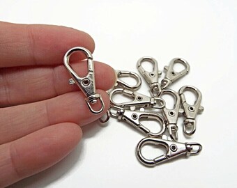 10 Silver Swivel Keyring Clips, 25x11mm, Metal Keyrings, Bag Clips, Antique Silver Tone, Purse Accessories, UK Shop