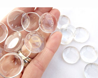 20mm Glass Cabochons, Clear Glass Dome Cabochons, Round Glass Cabs, Clear Flatback Dome Cabs, UK Seller