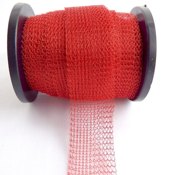 1M Red Knitted Tube Wire, 15mm Copper Based Mesh Wire, Tight Knitted, Jewelry Making and Decorations, UK Shop