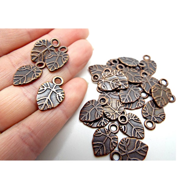20 Leaf Charms, Antique Copper, 18mm Leaf Pendant, 3mm Hole, Double Sided Charms, Plant Jewelry, Jewelry Charms, Floral Decoration, UK Shop