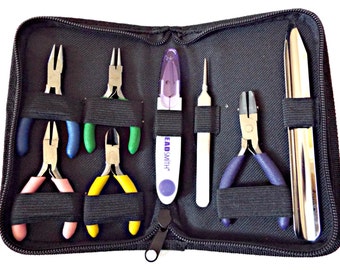 BeadSmith Tool Kit, Mini Plier Kit, Jewelry Plier Set, Set of 5 Pliers, 8Pc Plier Kit, Canvas Case, Includes ScoopEEZ, UK Seller