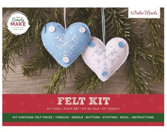 Christmas Snowflake Hearts Felt Craft Kit, DIY Tree Decorations, Boxed Starter Kit, Full Instructions, Christmas Gift Kit, UK Shop